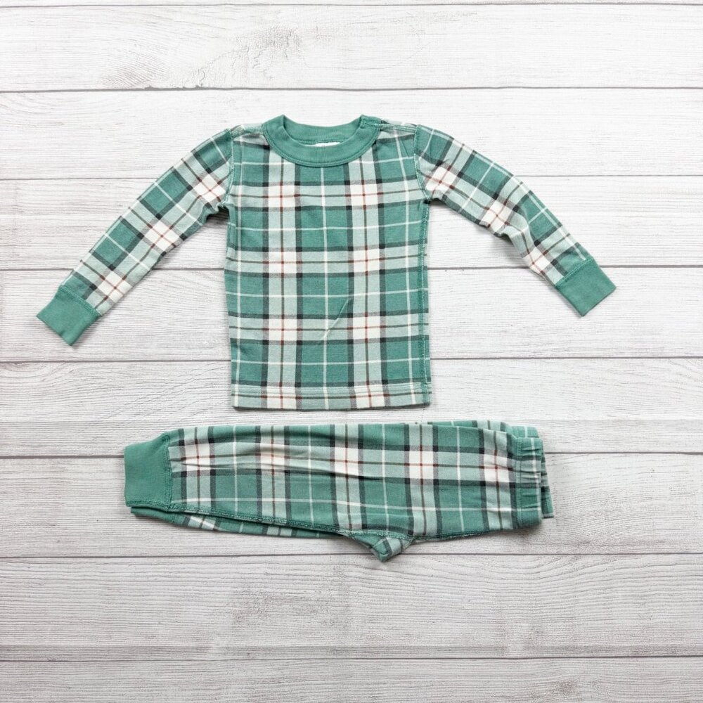 Hanna Andersson Toddler Pajama Set Green Plaid 2pc Long Sleeve PJ Set 3T
